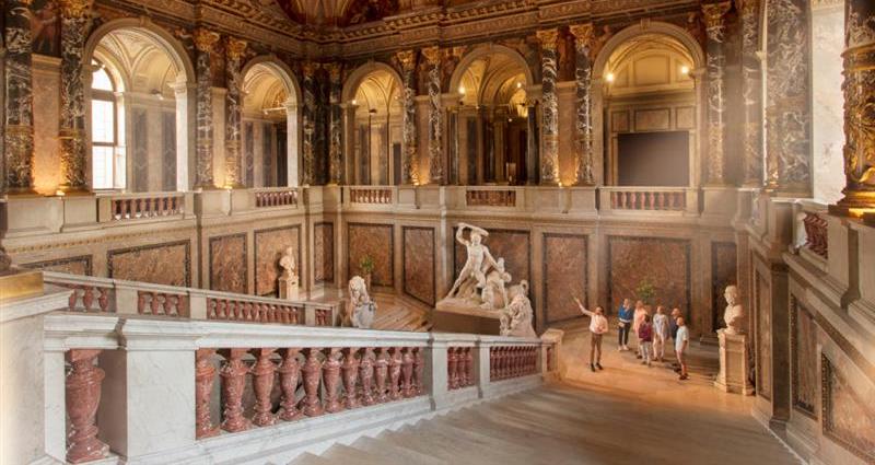 a group of people in a museum