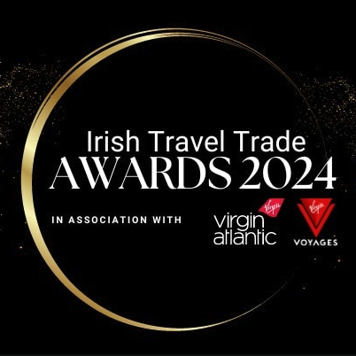 Irish Travel Trade Awards 2024 logo, showcasing Virgin Atlantic and Virgin Voyages alongside the Sustainability Awards.